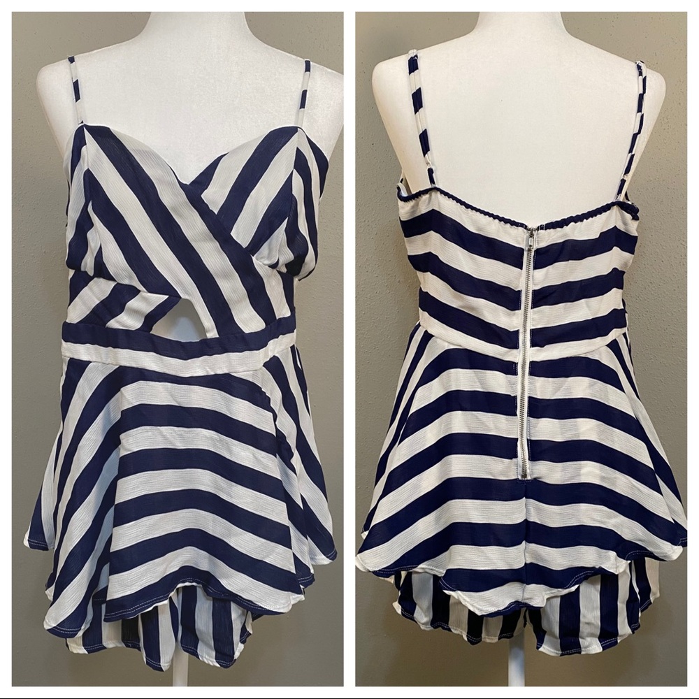 🎆 City Triangle 17 Romper Shorts Cutout Peplum Skort navy white stripe zipper